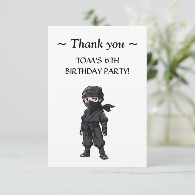 Tarjeta De Agradecimiento Fiesta de cumpleaños de guerreros Ninja estilo ani (Anverso de pie)