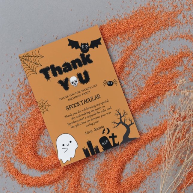 Tarjeta De Agradecimiento Fiesta de cumpleaños de Halloween Ghost Spooky (Subido por el creador)