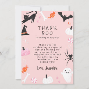 Tarjeta De Agradecimiento Fiesta de cumpleaños de Halloween rosa gracias Boo