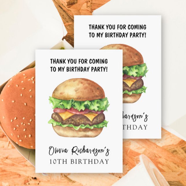 Tarjeta De Agradecimiento Fiesta de Cumpleaños de Hamburguesa con Acuarela G (Subido por el creador)