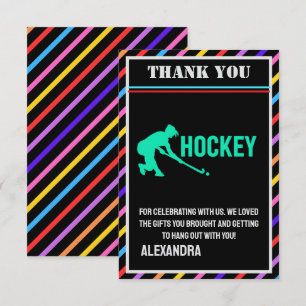 Tarjeta De Agradecimiento Fiesta de cumpleaños de hockey, jugadora de hockey