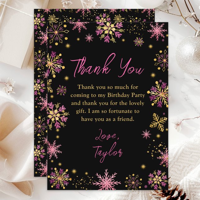 Tarjeta De Agradecimiento Fiesta de cumpleaños de invierno de copas de nieve (Subido por el creador)