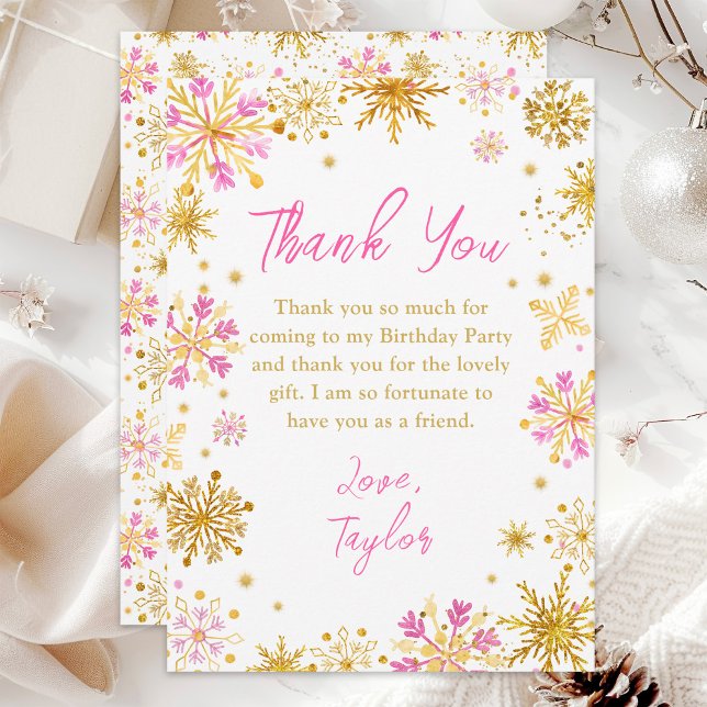 Tarjeta De Agradecimiento Fiesta de cumpleaños de invierno de copas de nieve (Subido por el creador)