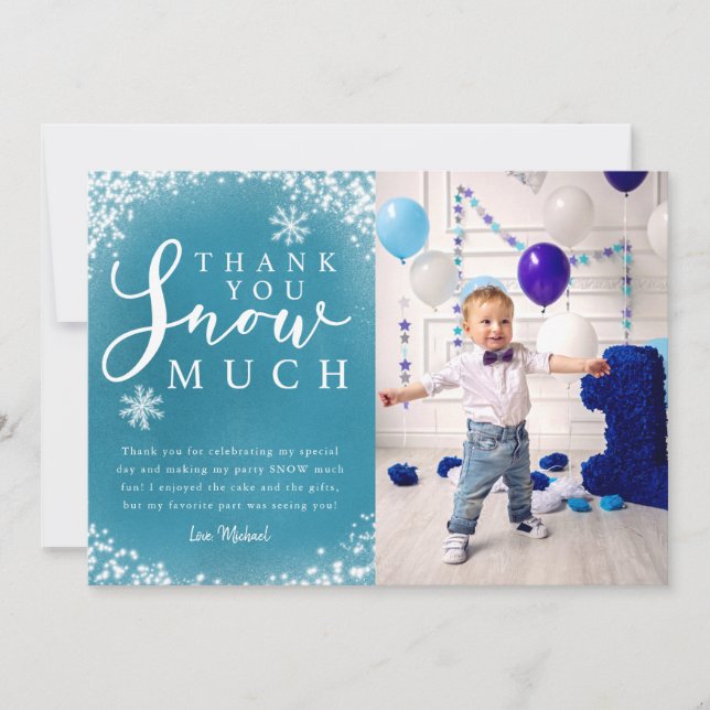 Tarjeta De Agradecimiento Fiesta de cumpleaños de invierno niño foto (Anverso)