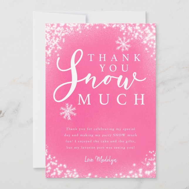 Tarjeta De Agradecimiento Fiesta de Cumpleaños de Invierno para Niña Gracias (Anverso)