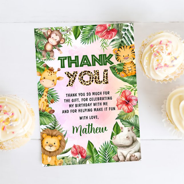 Tarjeta De Agradecimiento Fiesta de cumpleaños de Jungle Safari Boy (Subido por el creador)