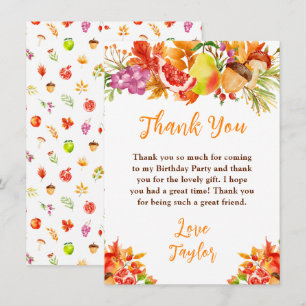 Tarjeta De Agradecimiento Fiesta de Cumpleaños de la Cosecha de Otoño