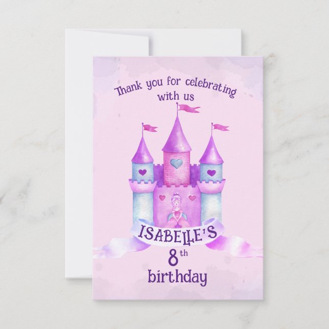 Tarjeta De Agradecimiento Fiesta de cumpleaños de la Princesa del Castillo d (Anverso)