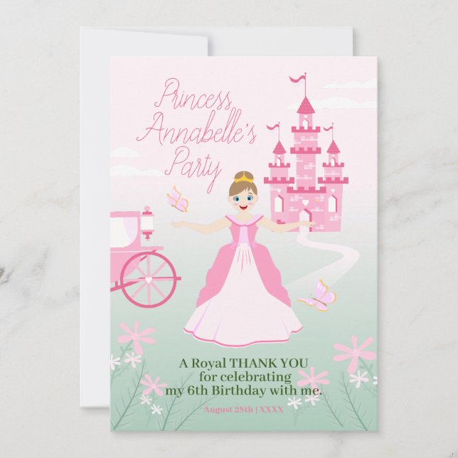 Tarjeta De Agradecimiento Fiesta de cumpleaños de la princesa rosa Fantasy (Anverso)