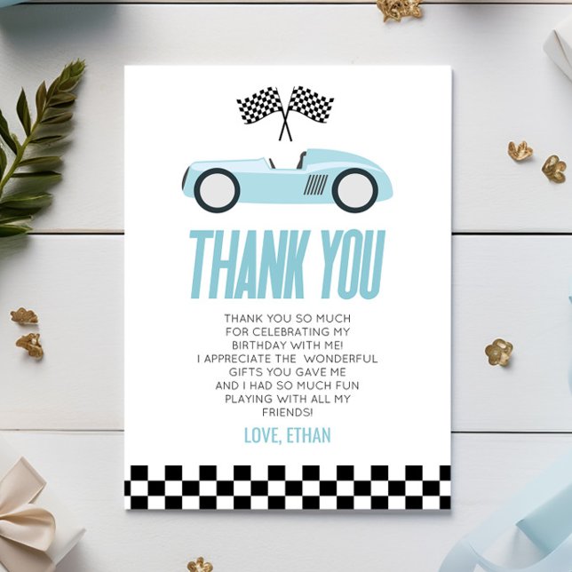 Tarjeta De Agradecimiento Fiesta de cumpleaños de los autos de carreras Blue (Subido por el creador)
