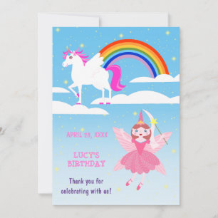 Tarjeta De Agradecimiento Fiesta de Cumpleaños de Magia de Hada y Unicornio
