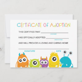 Tarjeta De Agradecimiento Fiesta de cumpleaños de monstruo Adoptar un monstr