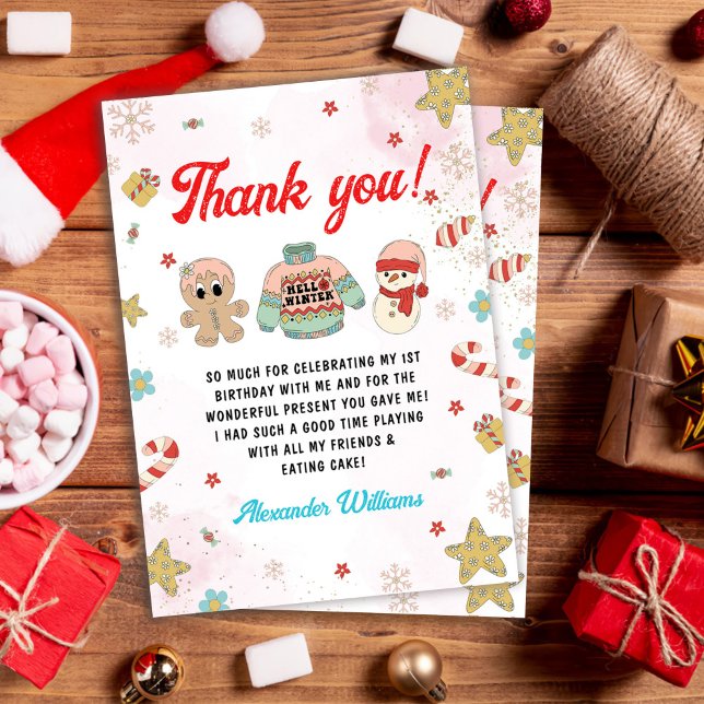 Tarjeta De Agradecimiento Fiesta de cumpleaños de Navidad de invierno de Kid (Subido por el creador)