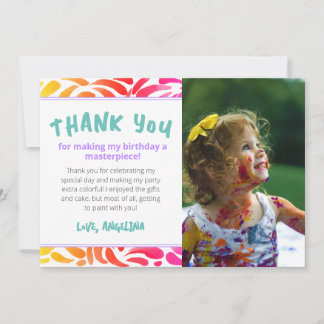 Tarjeta De Agradecimiento Fiesta de Cumpleaños de Niña con Pintura de Arte C