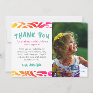 Tarjeta De Agradecimiento Fiesta de Cumpleaños de Niña con Tema de Pintura d