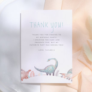 Tarjeta De Agradecimiento Fiesta de cumpleaños de niña de dinosaurio lindo