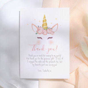 Tarjeta De Agradecimiento Fiesta de Cumpleaños de Niña Unicornio Mágico Flor