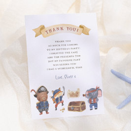 Tarjeta De Agradecimiento Fiesta de Cumpleaños de Niño con Animales Piratas