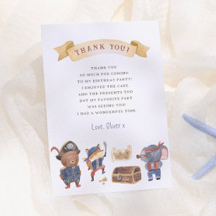 Tarjeta De Agradecimiento Fiesta de Cumpleaños de Niño con Animales Piratas