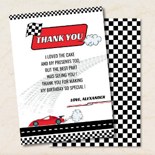 Tarjeta De Agradecimiento Fiesta de cumpleaños de niño con coche de carreras