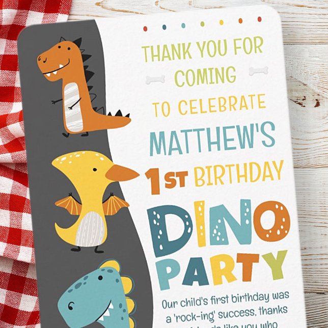 Tarjeta De Agradecimiento Fiesta de Cumpleaños de Niño con Dino Dinosaurio M (Subido por el creador)