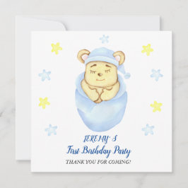 Tarjeta De Agradecimiento Fiesta de cumpleaños de niño con tema del oso lind