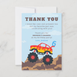 Tarjeta De Agradecimiento Fiesta de Cumpleaños de Niño de Camión Monstruo