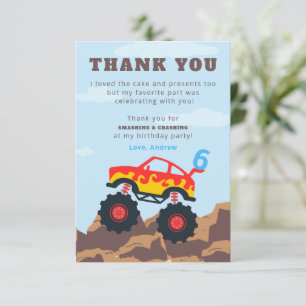 Tarjeta De Agradecimiento Fiesta de Cumpleaños de Niño de Camión Monstruo
