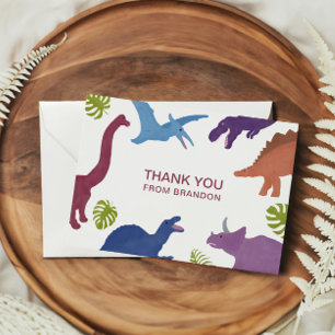 Tarjeta De Agradecimiento Fiesta de Cumpleaños de Niño Dinosaurio Dino Adora