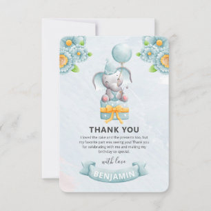 Tarjeta De Agradecimiento Fiesta de cumpleaños de niño elefante lindo