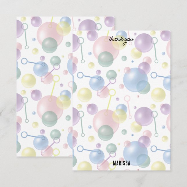 Tarjeta De Agradecimiento Fiesta de Cumpleaños de Niños con Burbujas Diverti (Anverso / Reverso)