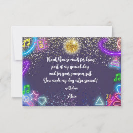 Tarjeta De Agradecimiento Fiesta de cumpleaños de niños de baile de neón
