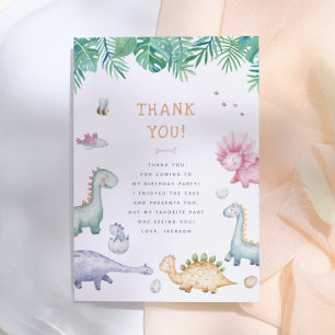 Tarjeta De Agradecimiento Fiesta de cumpleaños de niños dinosaurios: Pisotea