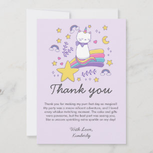 Tarjeta De Agradecimiento Fiesta de Cumpleaños de Niños Gato Unicornio Adora