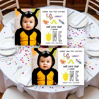 Tarjeta De Agradecimiento Fiesta de cumpleaños de niños insecto gusanito mar
