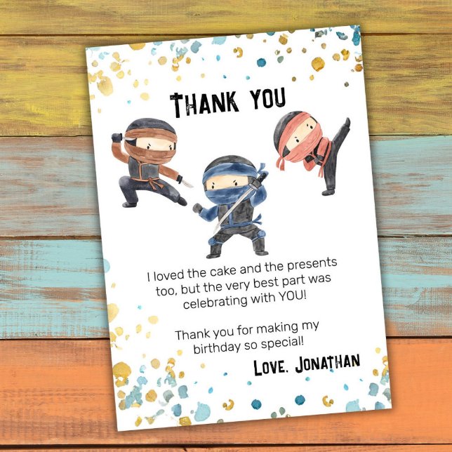 Tarjeta De Agradecimiento Fiesta de Cumpleaños de Niños Ninja Lindos (Subido por el creador)