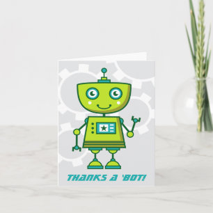 Tarjeta De Agradecimiento Fiesta de Cumpleaños de Niños Robot Verde Moderno