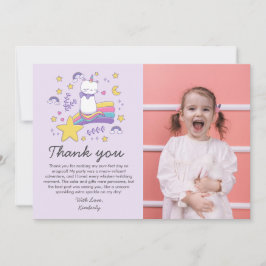 Tarjeta De Agradecimiento Fiesta de Cumpleaños de Niños Unicornio Gato Foto