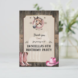 Tarjeta De Agradecimiento Fiesta de Cumpleaños de Paseo a Caballo Rosa Rústi