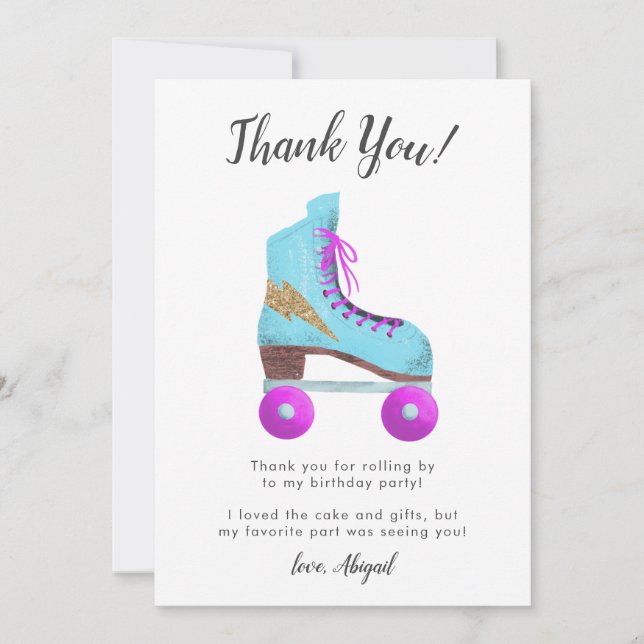 Tarjeta De Agradecimiento Fiesta de cumpleaños de patines sobre ruedas vinta (Anverso)
