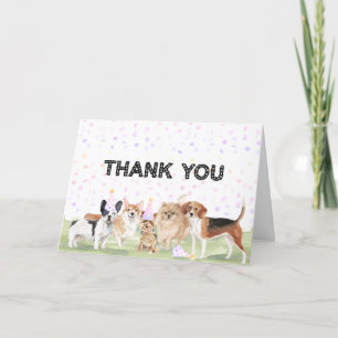 Tarjeta De Agradecimiento Fiesta de Cumpleaños de Perro Rosa Divertida y Per