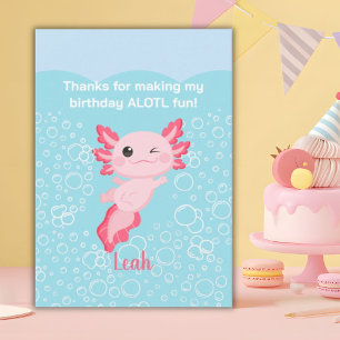 Tarjeta De Agradecimiento Fiesta de cumpleaños de Pink Axolotl