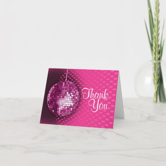 Tarjeta De Agradecimiento Fiesta de cumpleaños de Pink Disco Gracias (Anverso)