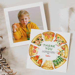 Tarjeta De Agradecimiento Fiesta de Cumpleaños de Pizza con Fotos Modernas