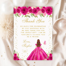 Tarjeta De Agradecimiento Fiesta de cumpleaños de Princesa de Cabello Marrón