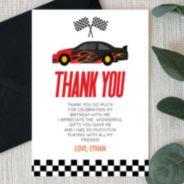 Tarjeta De Agradecimiento Fiesta de cumpleaños de Racecar Race Car Black Red