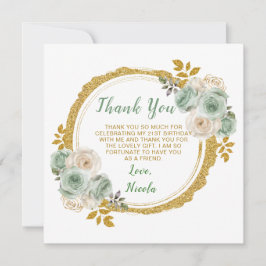 Tarjeta De Agradecimiento Fiesta de cumpleaños de Sage Green y Gold Elegant 