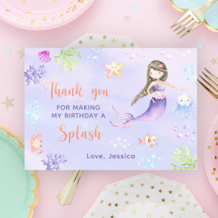 Tarjeta De Agradecimiento Fiesta de cumpleaños de sirena bajo el mar gracias