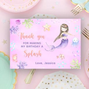 Tarjeta De Agradecimiento Fiesta de cumpleaños de Sirena bajo el mar gracias