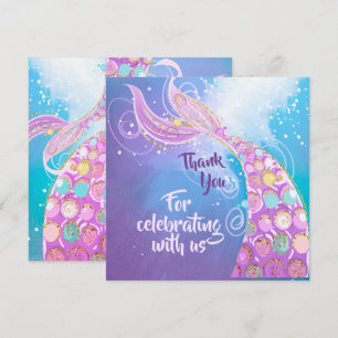 Tarjeta De Agradecimiento Fiesta de Cumpleaños de Sirena Bash